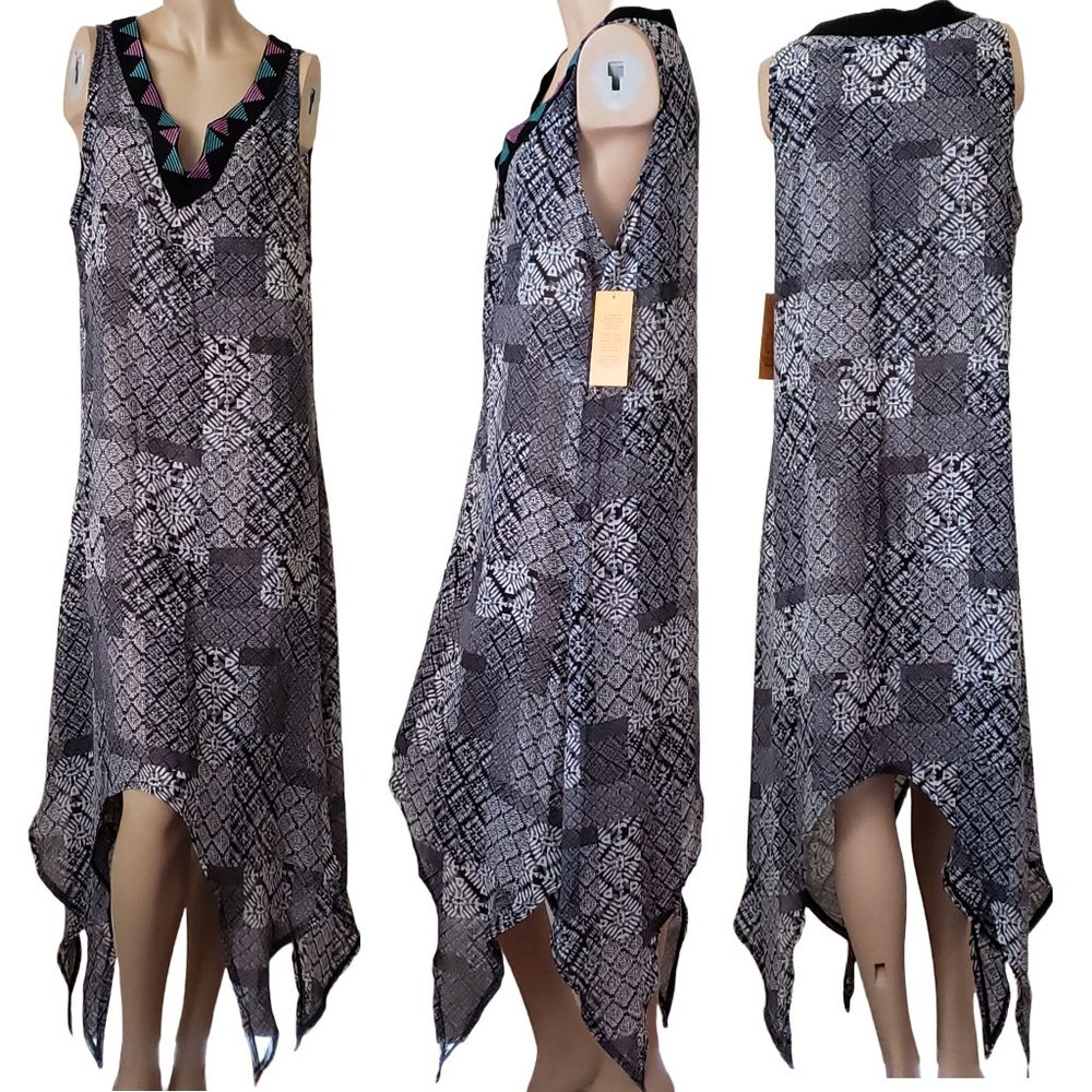 Ruby Rd. Swim Cover Up Sharkbite Hem Embroidered Dress M Black White